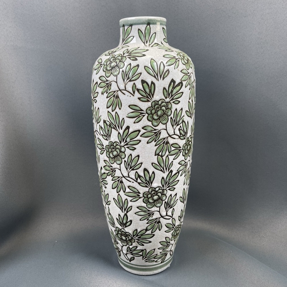 White and Green Floral Ceramic Vase 12" - Picture 8 of 12